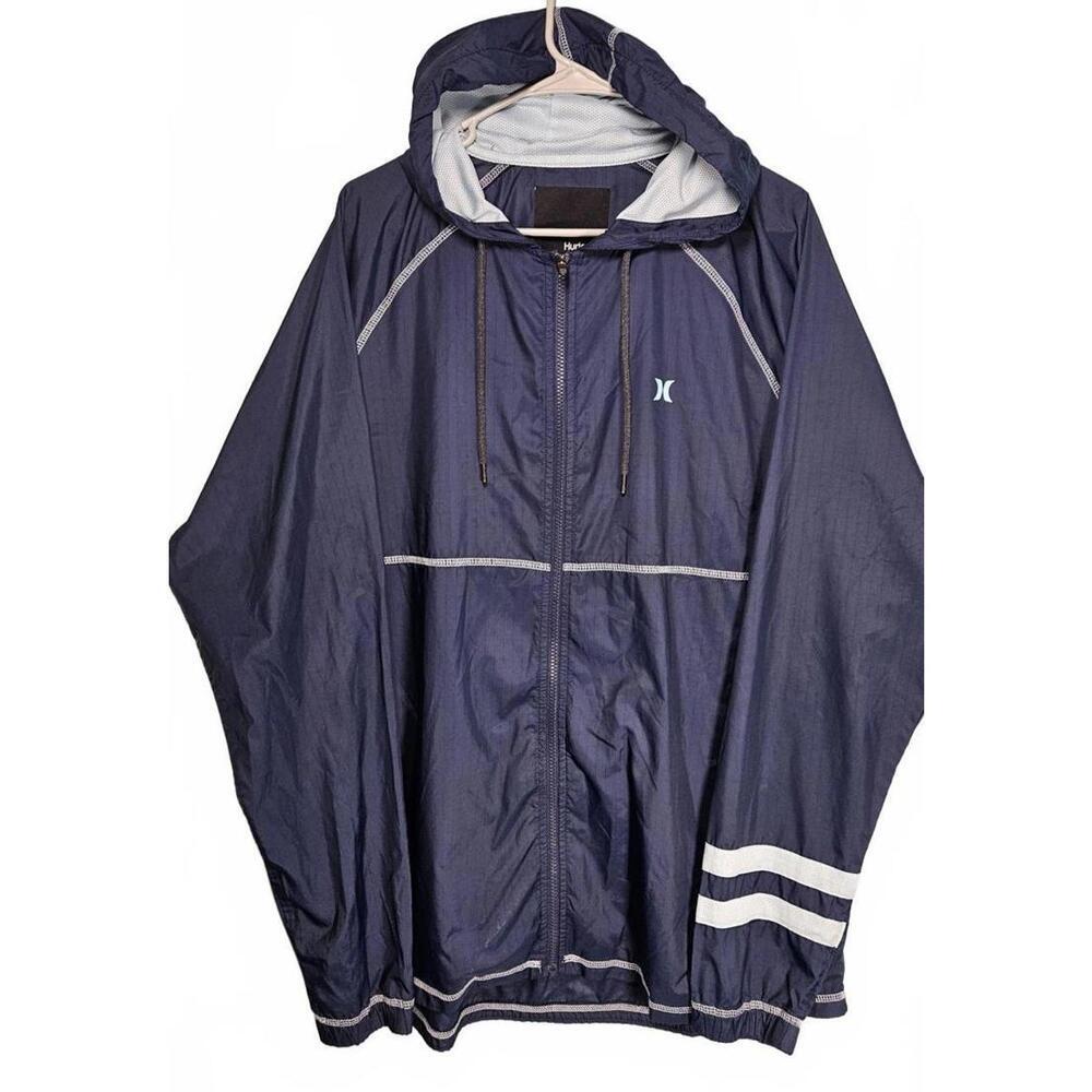 Hurley‎ Men's Blue Lightweight Windbreaker Jacket with Hood Size XXL